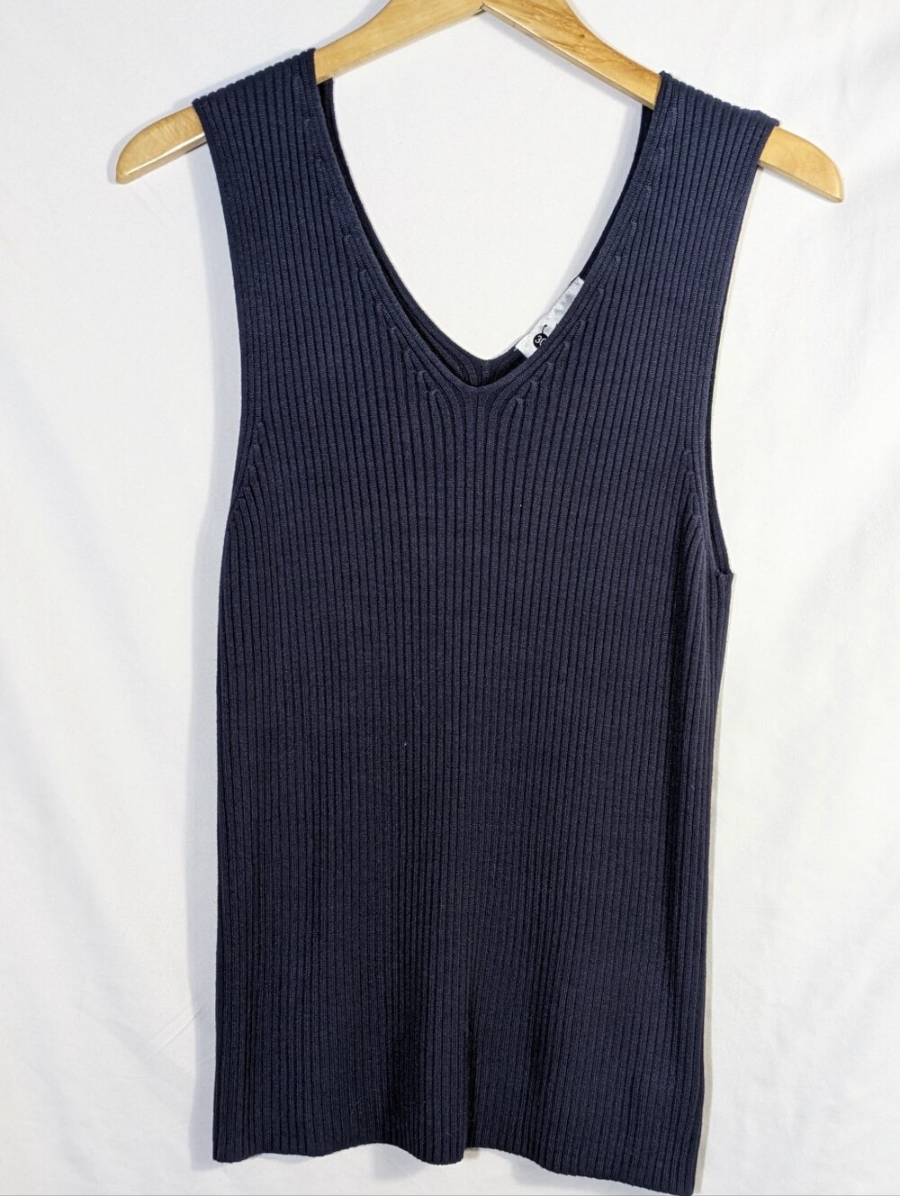 Linea By Louis Dell'Olio Women's Ribbed V-Neck Tank Top Dark Navy Layers M